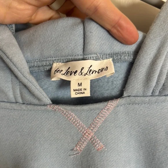 For Love & Lemons Light Blue Cropped Hoodie - Picture 2 of 5